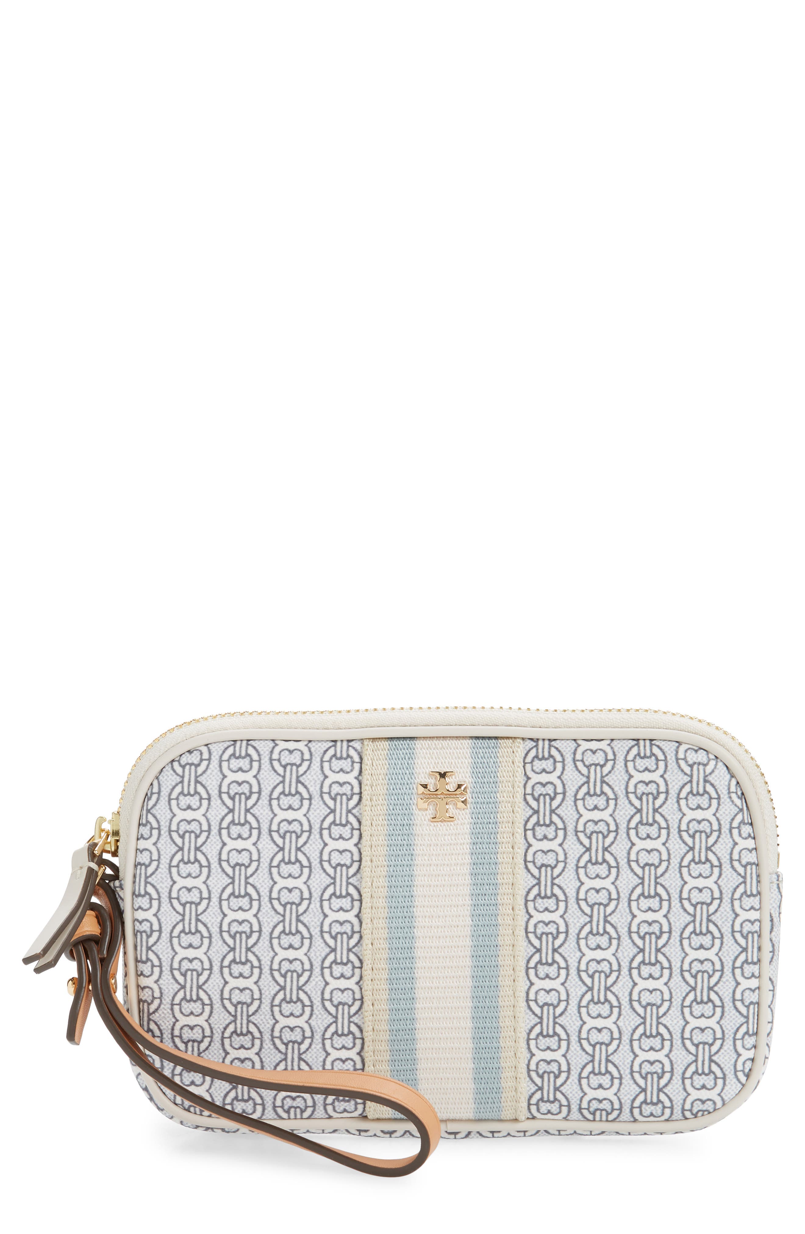Gemini Link Canvas Wristlet, Main, color, NEW IVORY GEMINI LINK