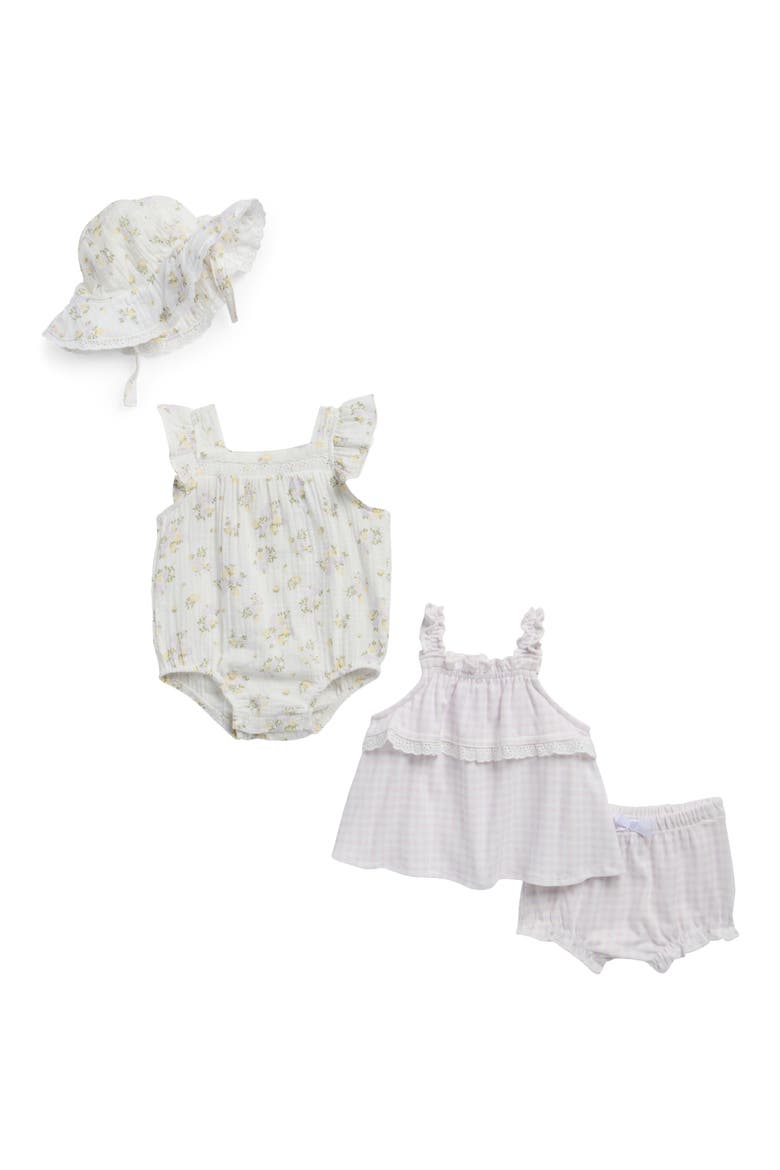Kids' 4-Piece Bodysuit, Top, Bloomers & Hat Set, Main, color, EGRET