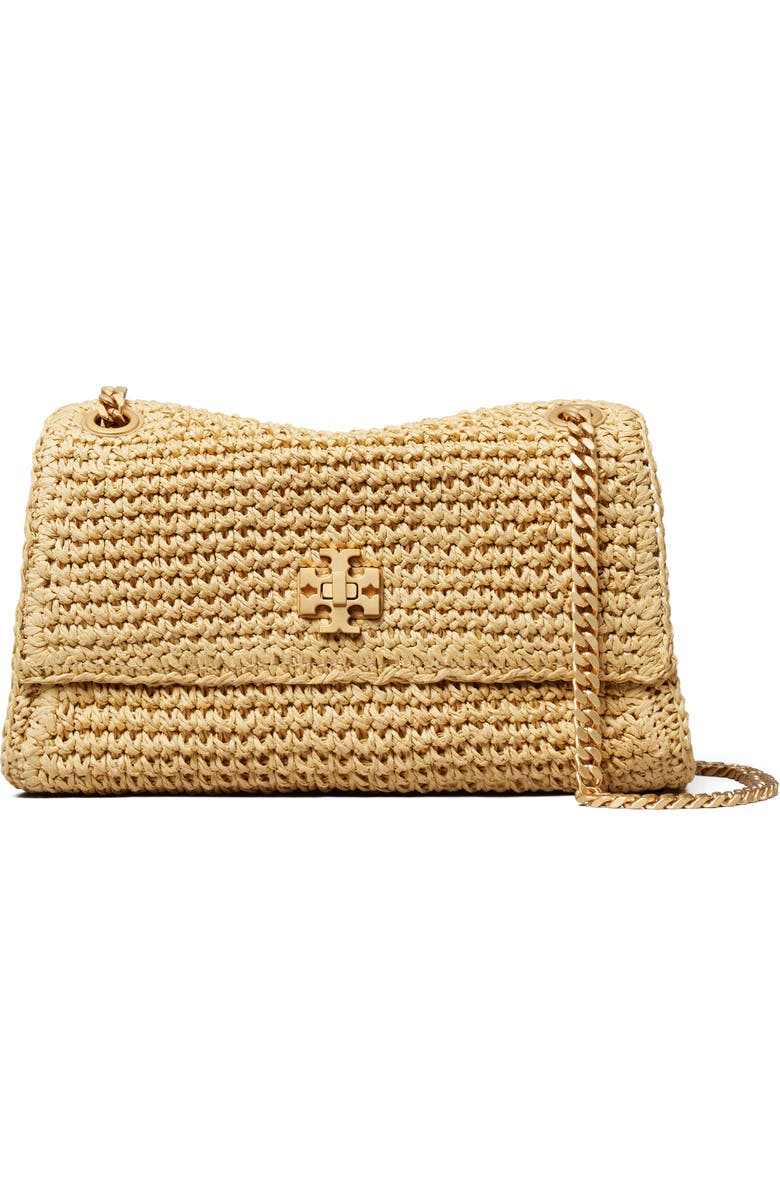 Tory Burch Mini Kira Turnlock Straw Convertible Shoulder Bag, Main, color, Natural