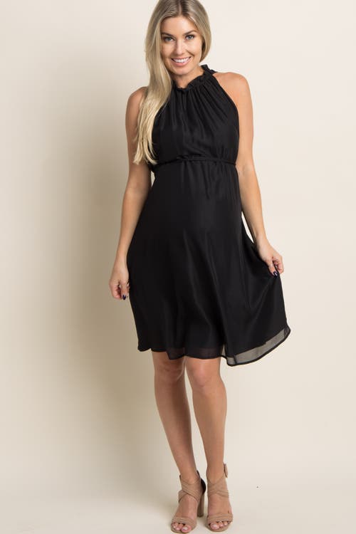 Pinkblush Chiffon High Neck Dress In Black