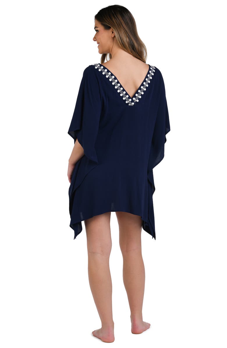 La Blanca Sea Scallops V-Neck Cover-Up Caftan, Alternate, color, Indigo