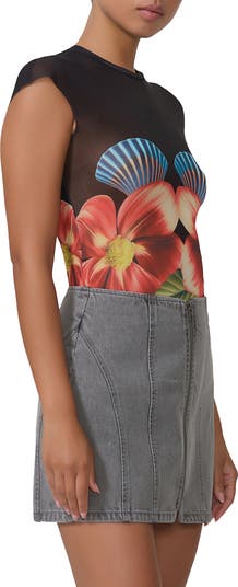Nina Print Cap Sleeve Mesh Top
