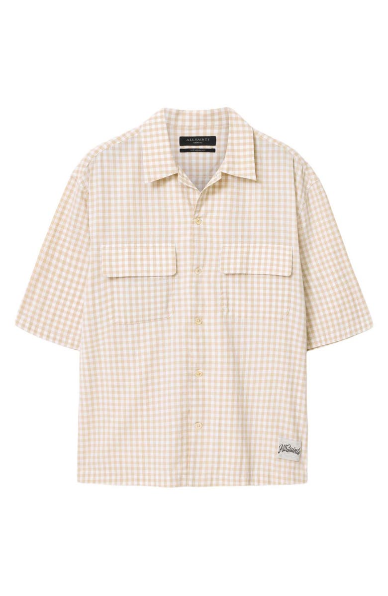 AllSaints Rockland Gingham Cotton Button-Up Shirt, Alternate, color, Desert Yellow
