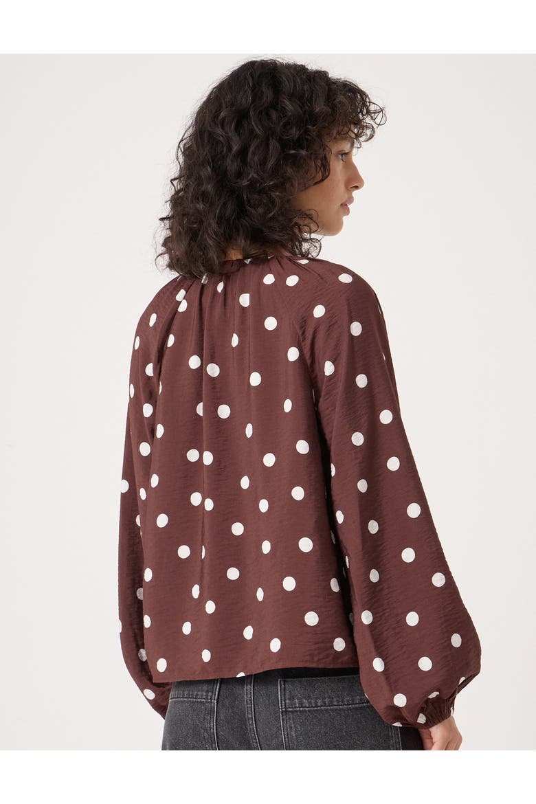 Printed Airflow V Neck Blouse, Alternate, color, Polka Dot Brown