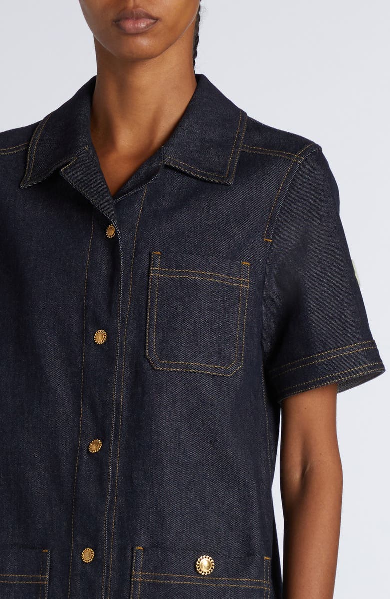 Moncler Stretch Denim Shirtdress, Alternate, color, Blue Navy Denim