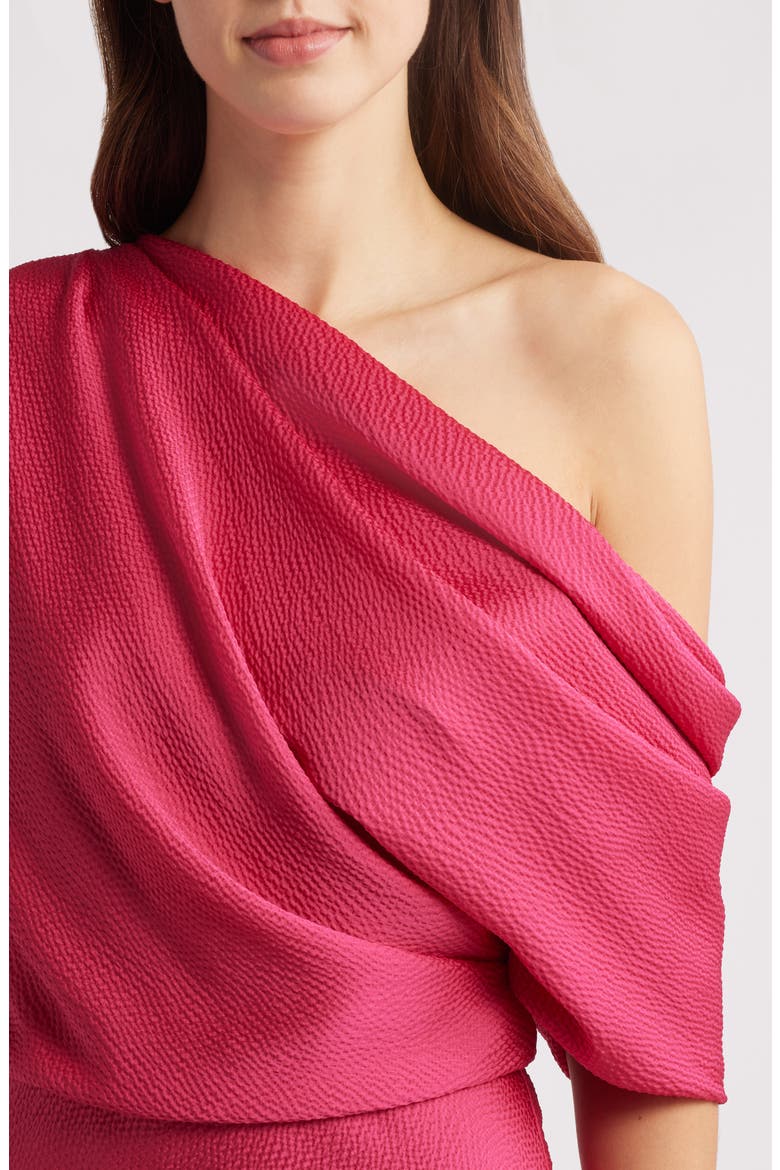 Slouch One-Shoulder Hammered Satin Gown, Alternate, color, MAGENTA
