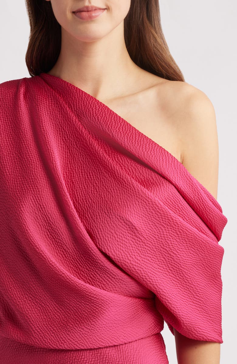 Amsale Slouch One-Shoulder Hammered Satin Gown, Alternate, color, Magenta