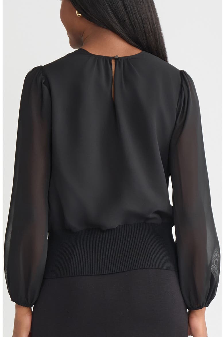 Sheer Chiffon Sleeve Mixed Media Top, Alternate, color, BLACK