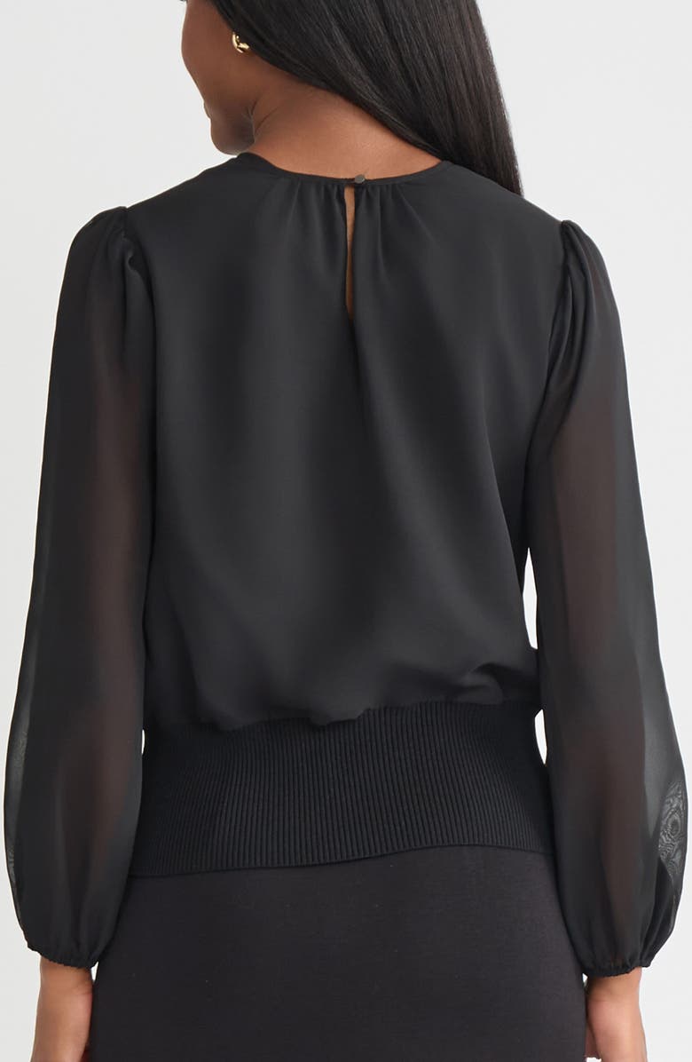 Misook Sheer Chiffon Sleeve Mixed Media Top, Alternate, color, Black