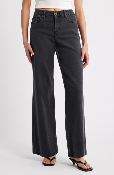 Raw Hem High Waist Wide Leg Jeans (Charcoal)