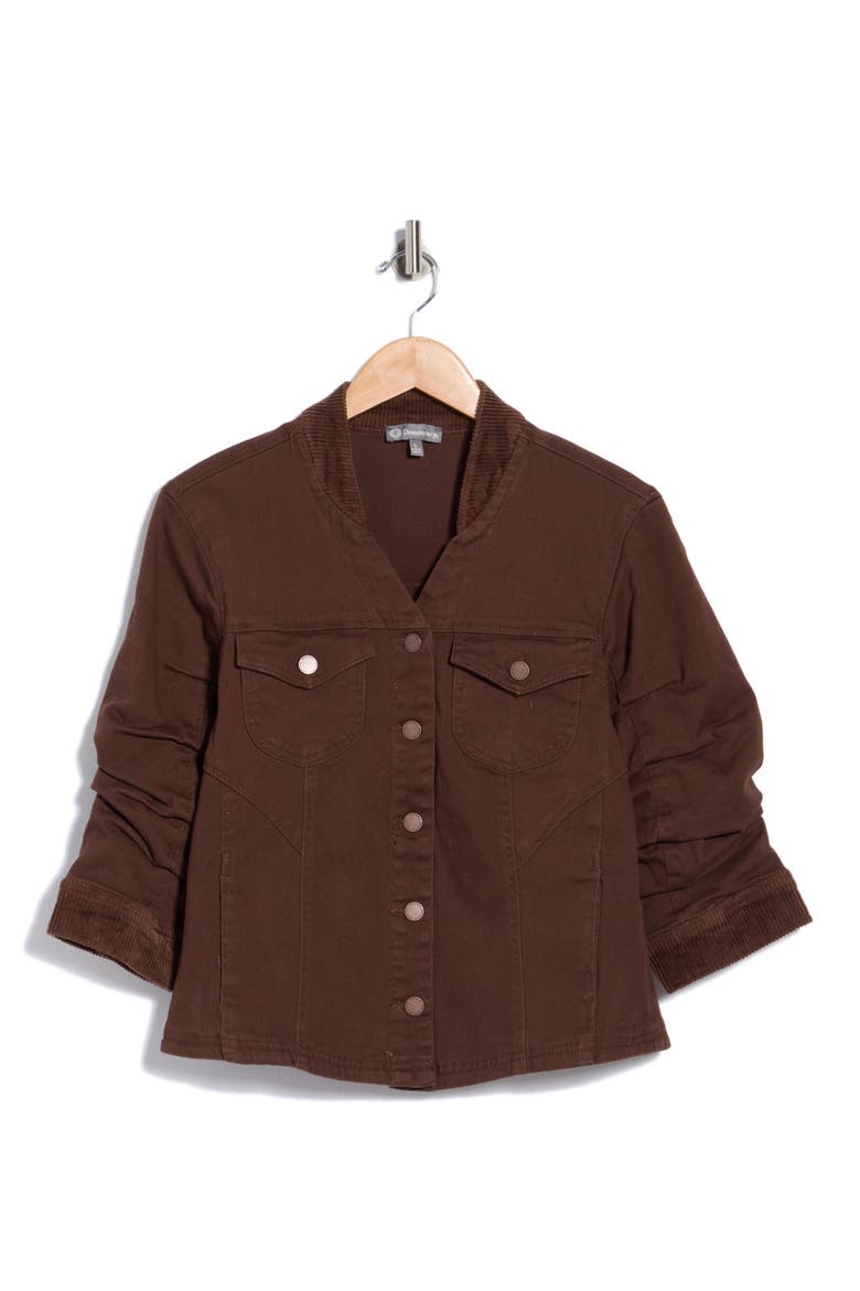 Ruched Sleeve Denim & Corduroy Jacket, Main, color, COLD BREW