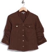 Democracy Ruched Sleeve Denim & Corduroy Jacket