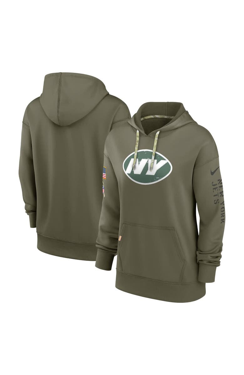 Nike Women's Nike Olive New York Jets Salute To Service Performance Pullover Hoodie, Main, color, 