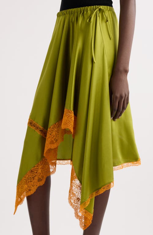 Shop Dries Van Noten Lace Trim Stretch Silk Handkerchief Skirt In Olive