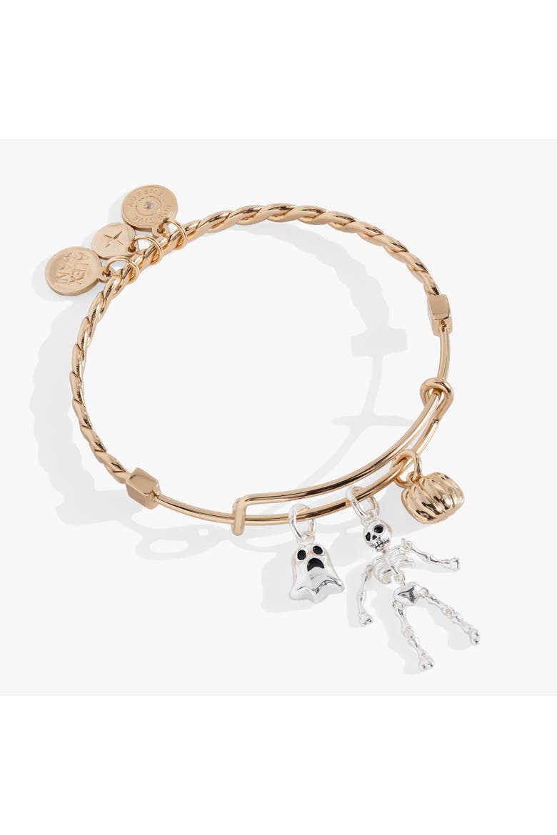 Ghost, Skeleton and Pumpkin Trio Charm Bangle, Main, color, Gold
