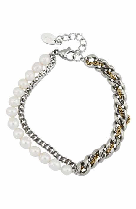 REBL Gender Inclusive Faux Pearl Curb Link Layered Bracelet