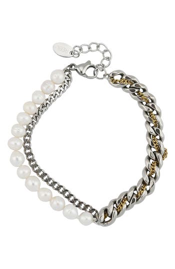 Rebl Gender Inclusive Faux Pearl Curb Link Layered Bracelet