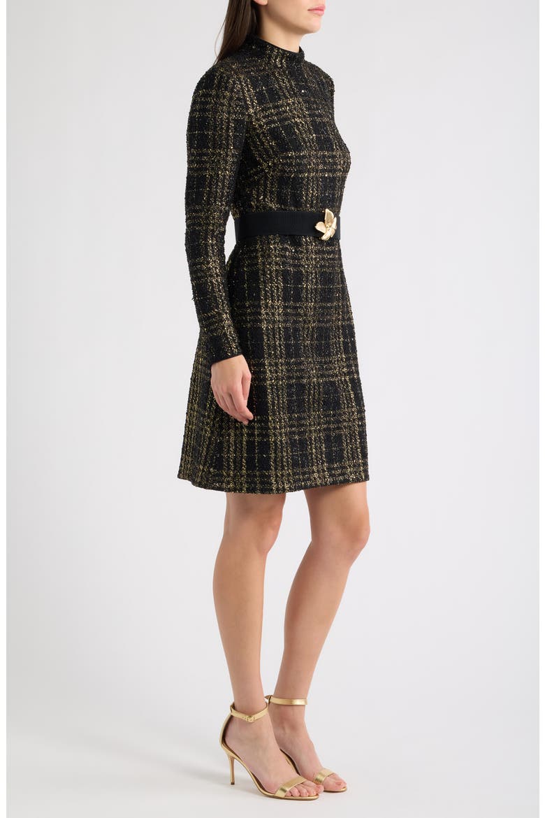 Long Sleeve Belted Dress, Alternate, color, BLACK GOLD