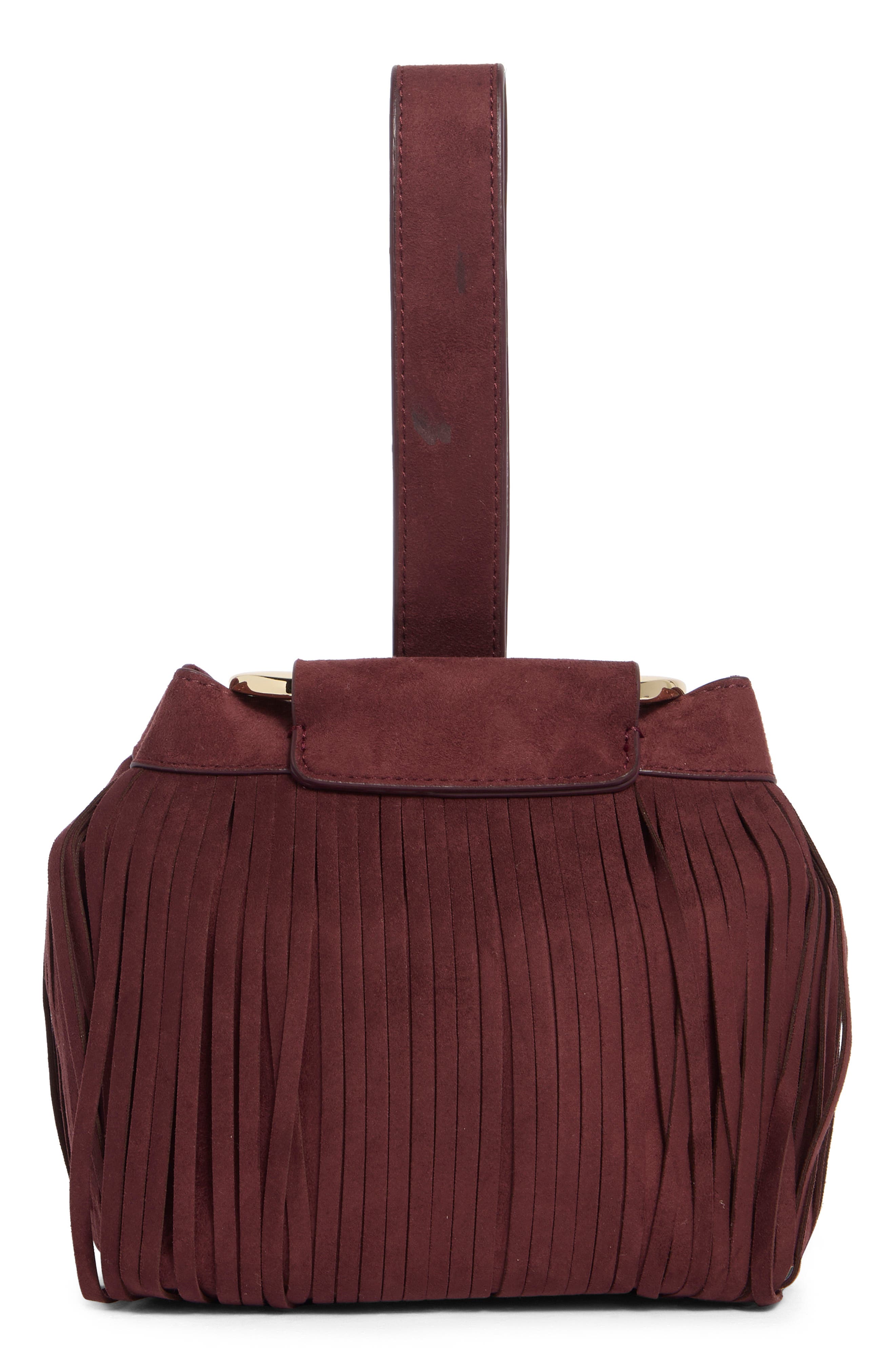 Dolce Vita Fringe Trim Mini Bucket Bag, Alternate, color, Burgundy