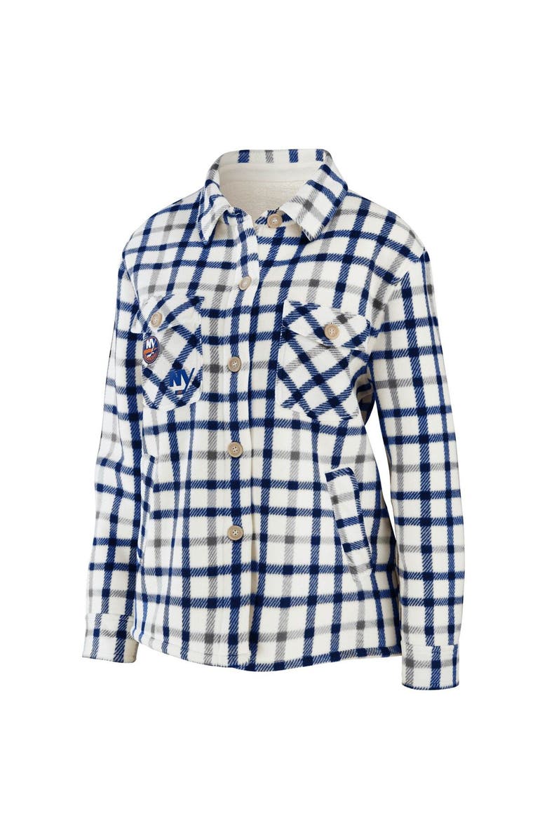 WEAR by Erin Andrews Women's WEAR by Erin Andrews Oatmeal New York Islanders Plaid Button-Up Shirt Jacket, Alternate, color, Oatmeal
