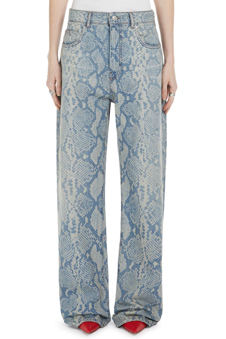 Python Print Denim Wide Leg Jeans, Main, color, MIDNIGHT BLUE