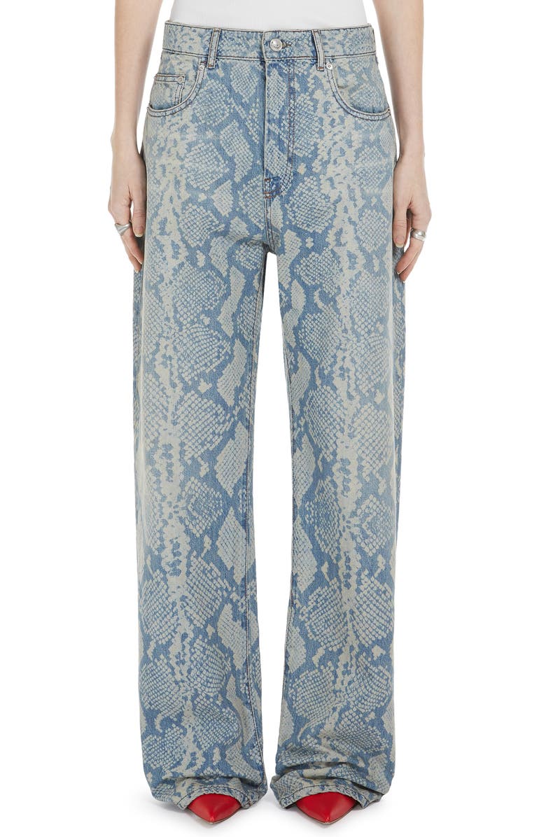 SPORTMAX Python Print Denim Wide Leg Jeans, Main, color, Midnight Blue