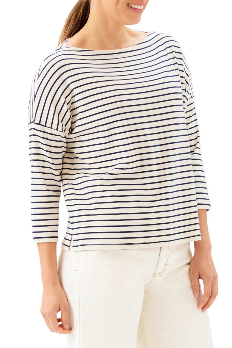 Stripe Boat Neck Top, Alternate, color, CREAM W/ NAVY