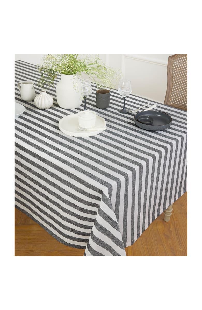 Solino Home Linen Tablecloth - Sorrento Stripe, Alternate, color, Black And White