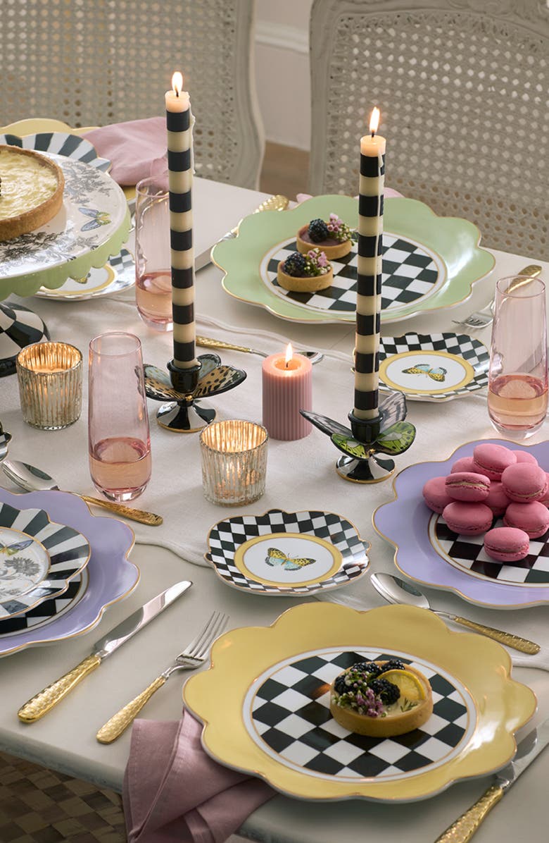 MACKENZIE CHILDS Toile Set of 2 Butterfly Candleholders, Alternate, color, Black Multi