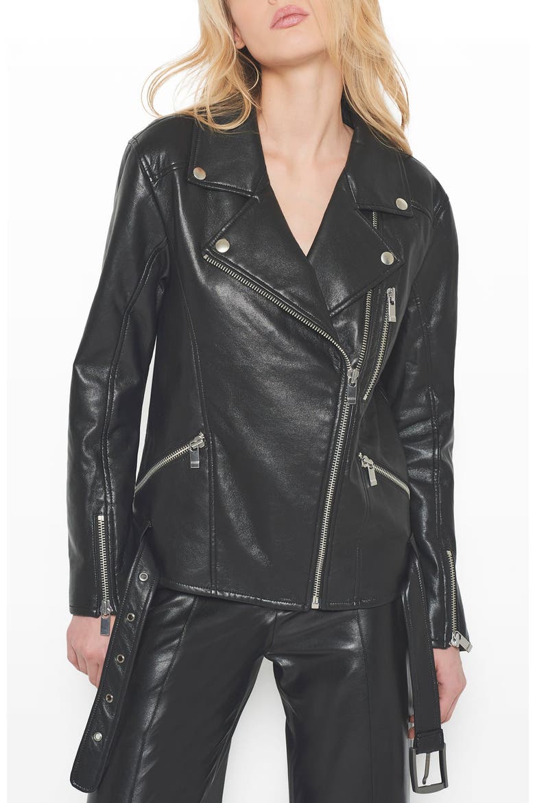 Brando Recycled Leather Boyfriend Jacket, Main, color, Black