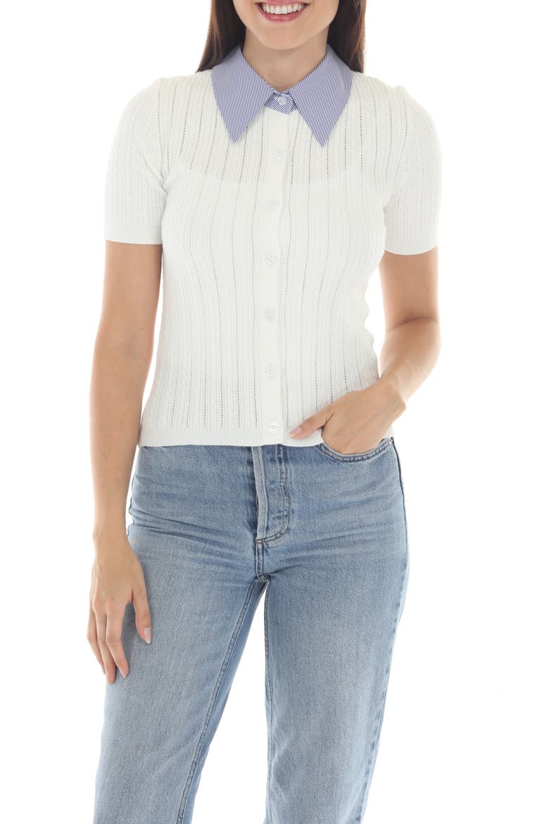 Short Sleeve Knit Top, Main, color, WHITE