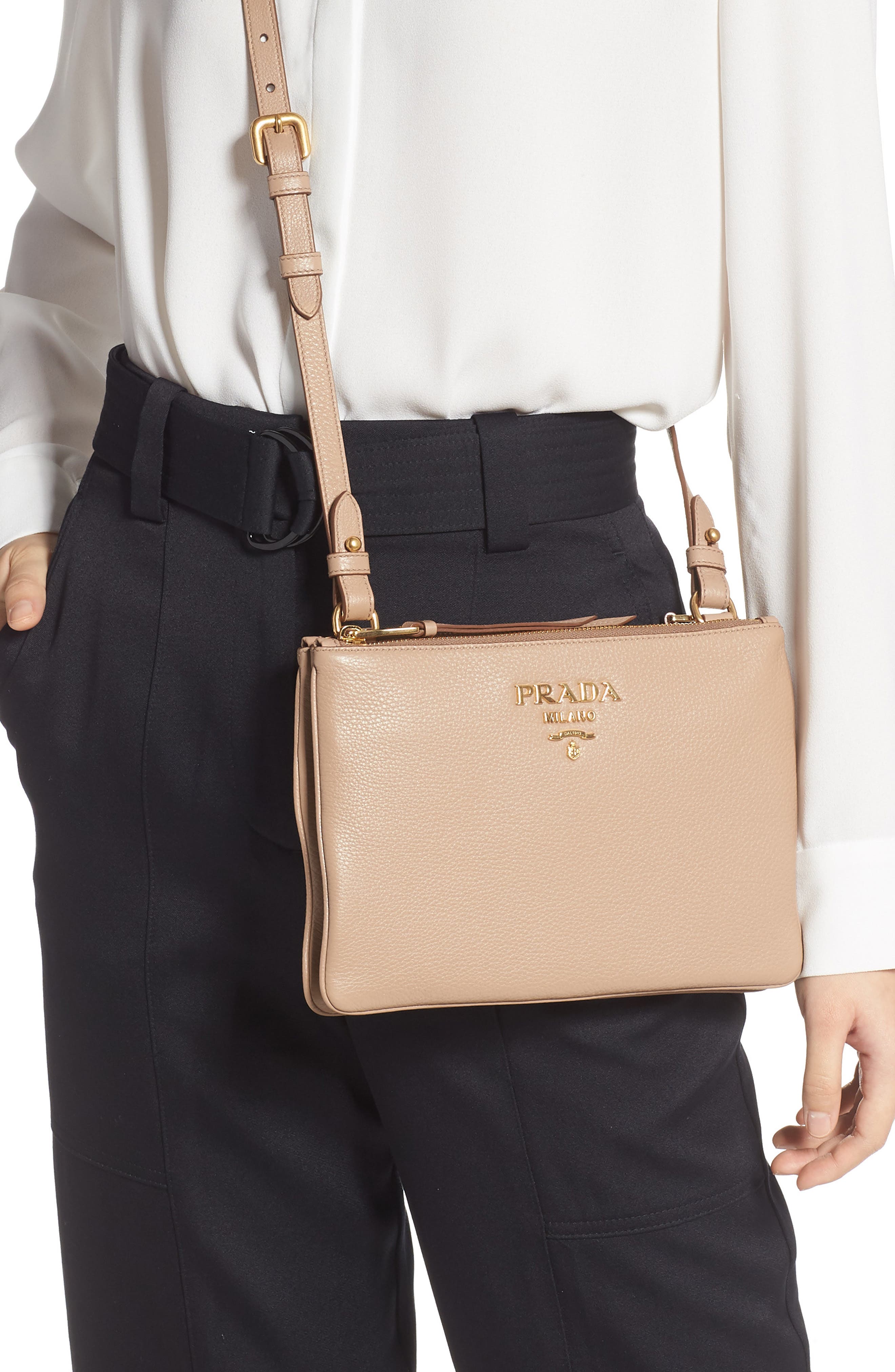 Daino Double Compartment Leather Crossbody Bag, Alternate, color, CAMMEO