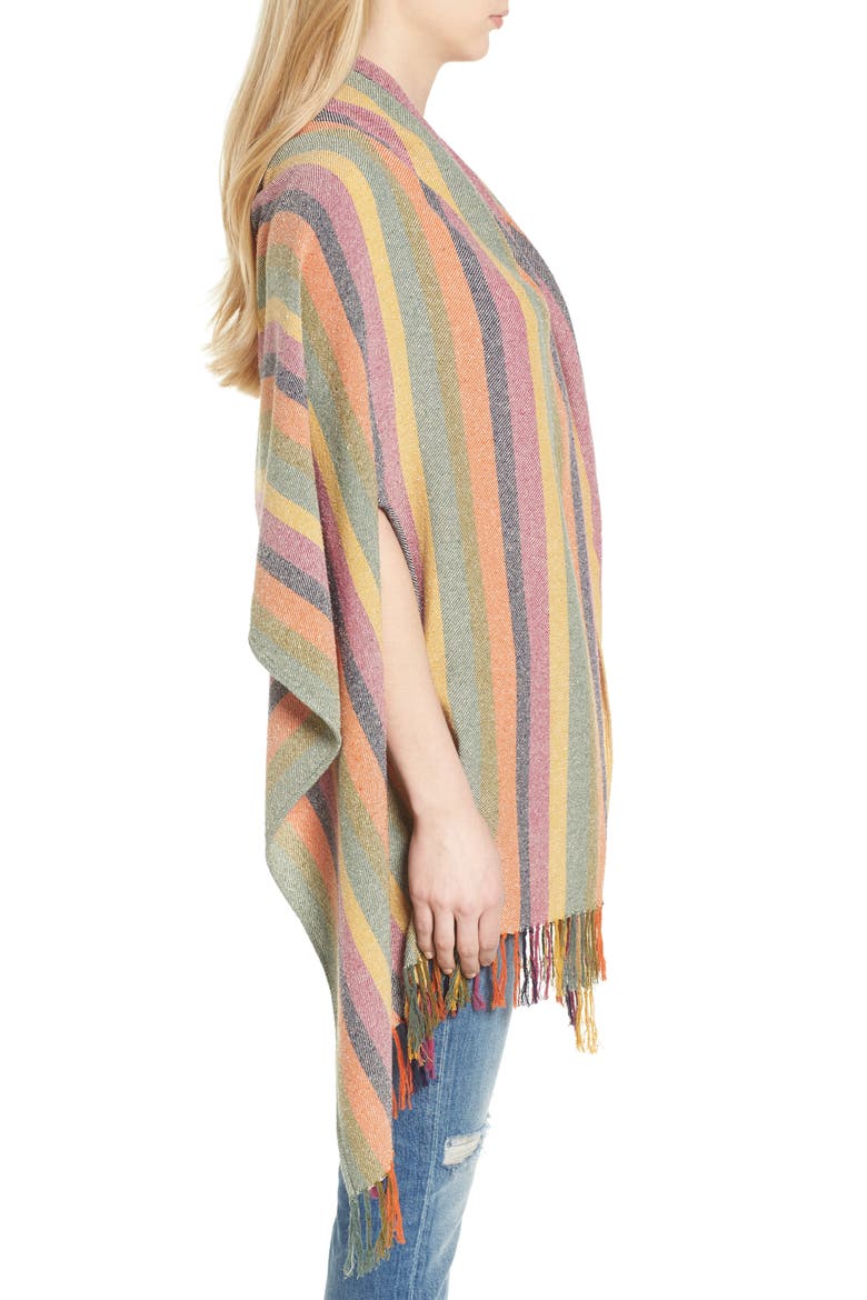 Rainbow Stripe Silk & Cotton Cape Scarf, Alternate, color, MULTI STRIPE