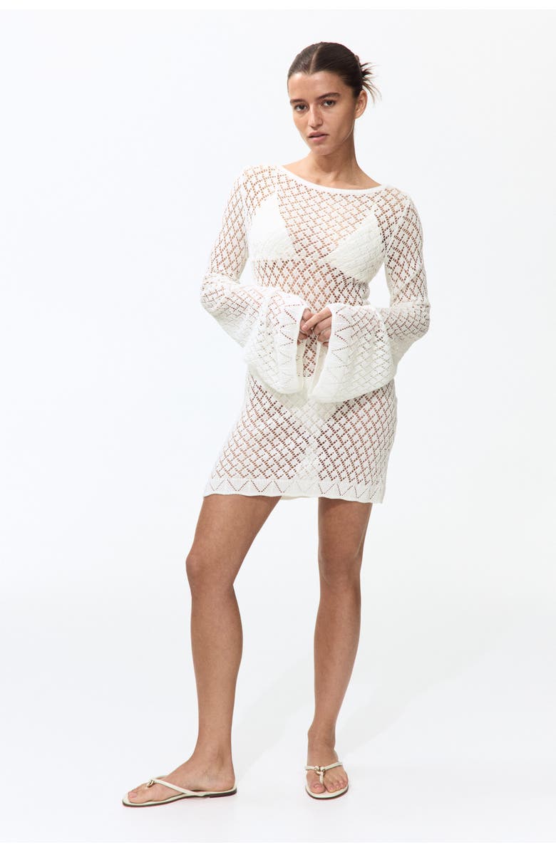 H&M Pointelle-knit Beach Dress, Alternate, color, White