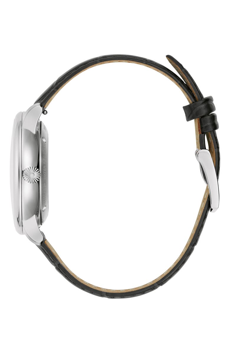 BULOVA Hudson Leather Strap Watch, 39mm, Alternate, color, Silver-Tone