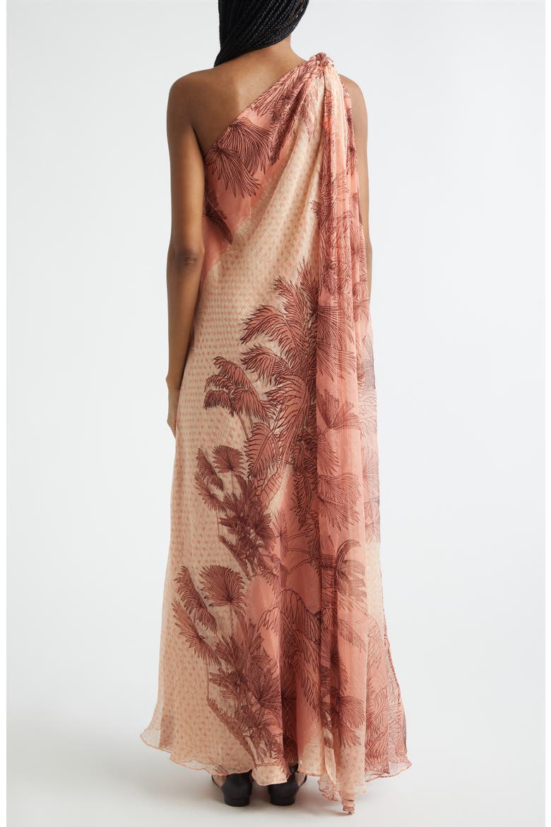 Freedom Palm Print Metallic Silk Crêpe de Chine Maxi Dress, Alternate, color, ECRU / PEACH