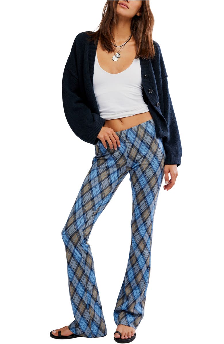 Free People Chloe Plaid Flare Leg Knit Pants, Alternate, color, Periwinkle Combo