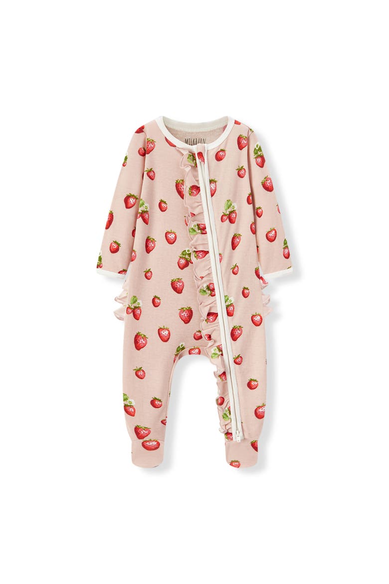 Organic Cotton Ruffle Footed Romper, Main, color, Strawberry