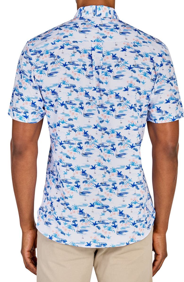 CONSTRUCT Slim Fit Circular Dot Geo Recycled 4-Way Stretch Performance Long Sleeve Shirt, Alternate, color, White/Blue