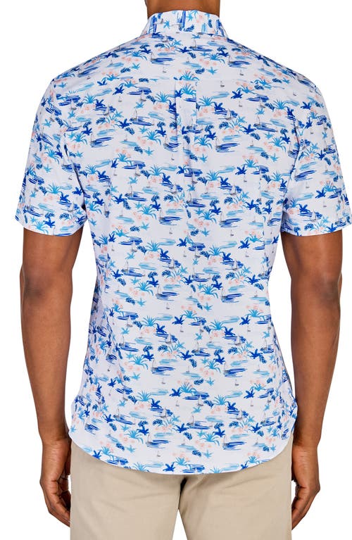 Construct Circular Dot Geo Woven Long Sleeve Shirt In White/blue