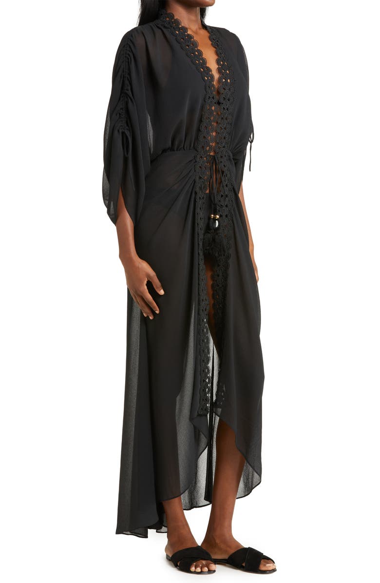 Ramy Brook Raelynn Lace Trim Cover-Up, Alternate, color, Black