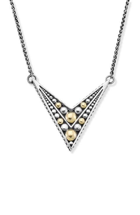 18K Gold & Sterling Silver Geometric Pendant Necklace