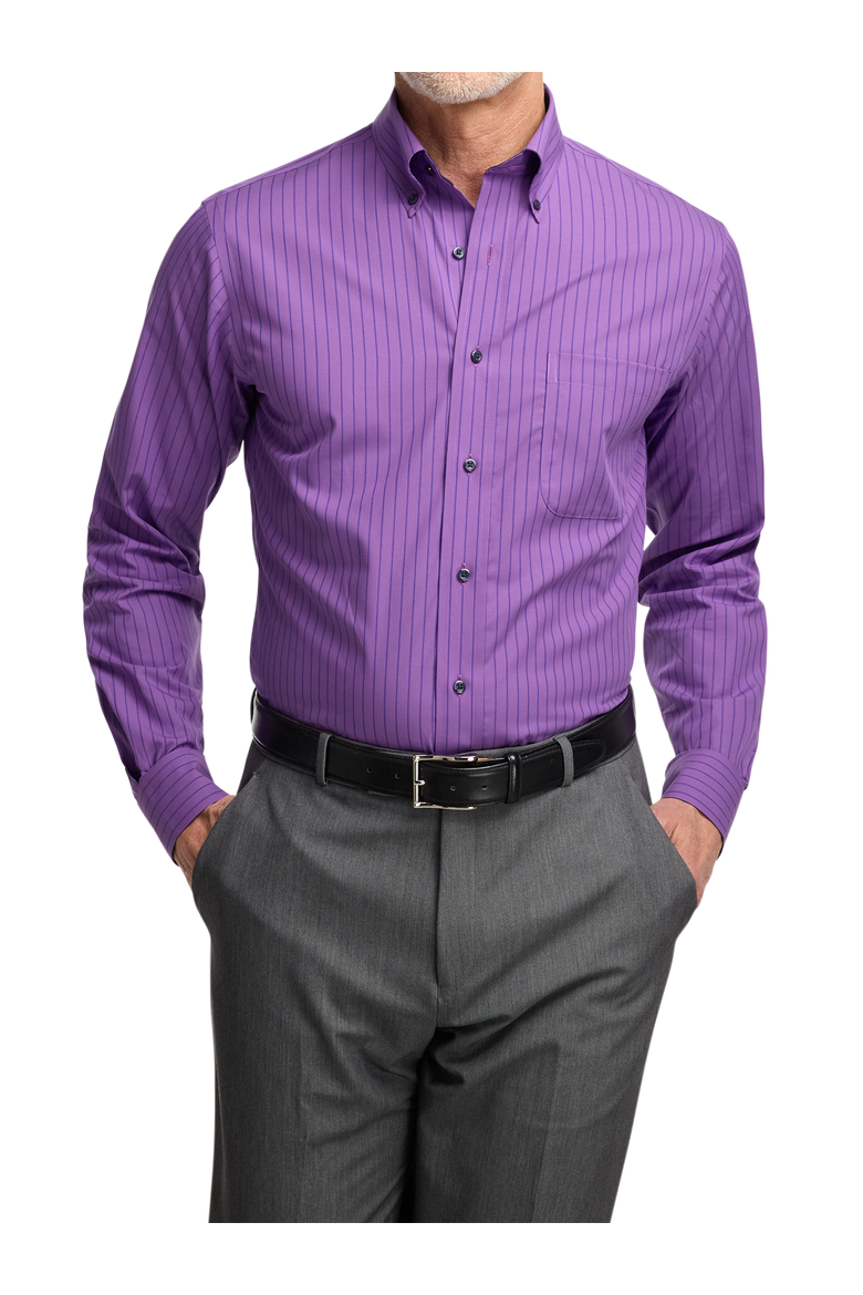 Cotton Buttondown Collar Broadcloth Classic Contrast Trim Button Cuff Long Sleeve Shirt, Alternate, color, Purple