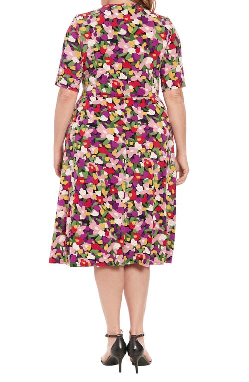 London Times Keyhole Neck Side Tie Midi Dress In Multi