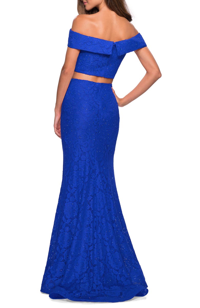 La Femme Stretch Lace Two-Piece Trumpet Gown, Alternate, color, 