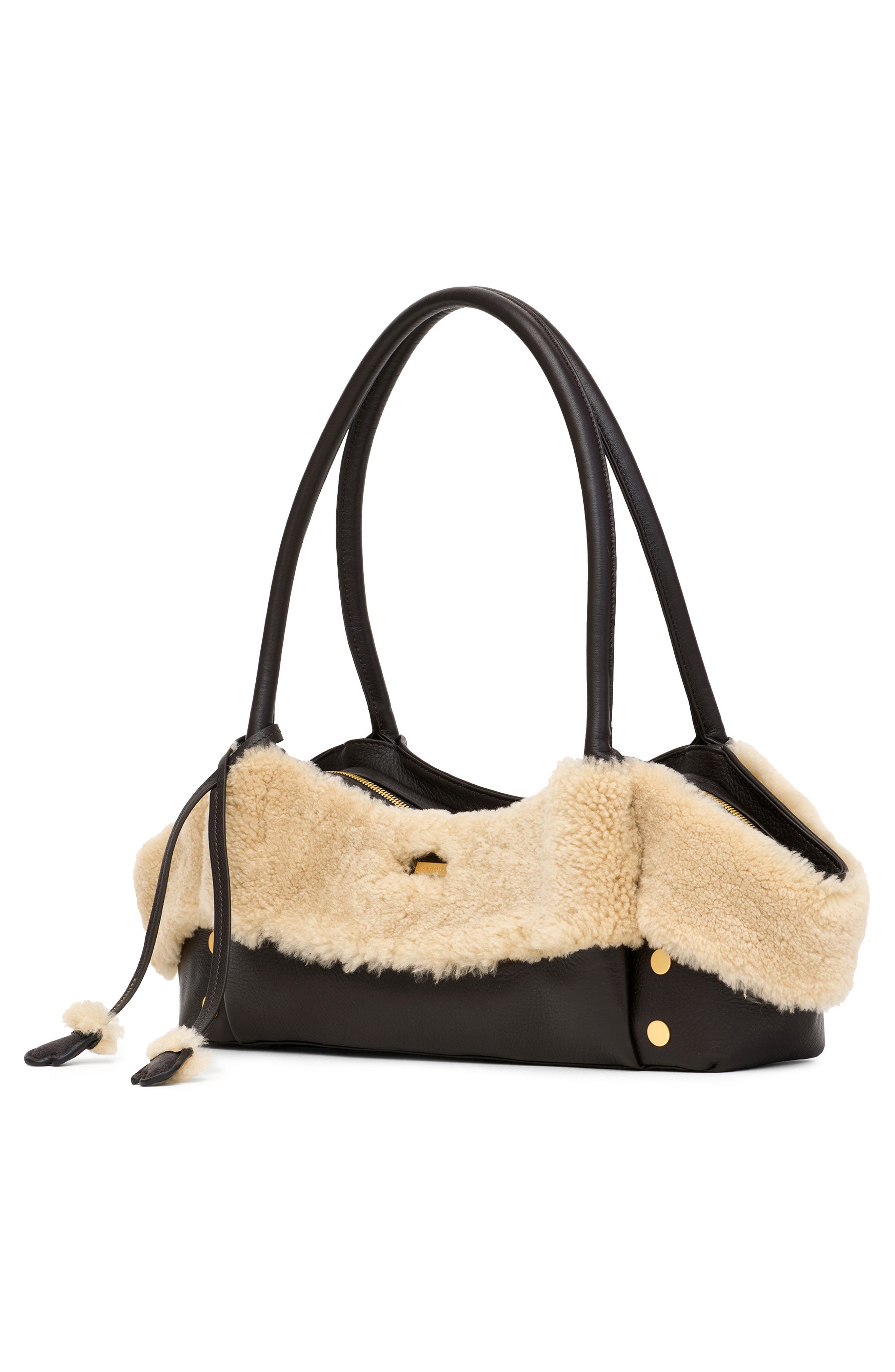 HAMMITT Short Paul Genuine Shearlign 
Leather Baguette Bag, Alternate, color, Sundance Shearling/Gold
