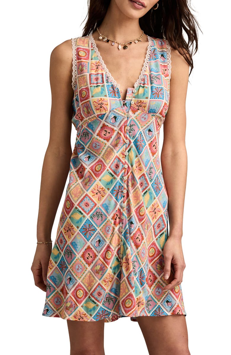 Lucky Brand Femme Mix Print Minidress, Main, color, 
