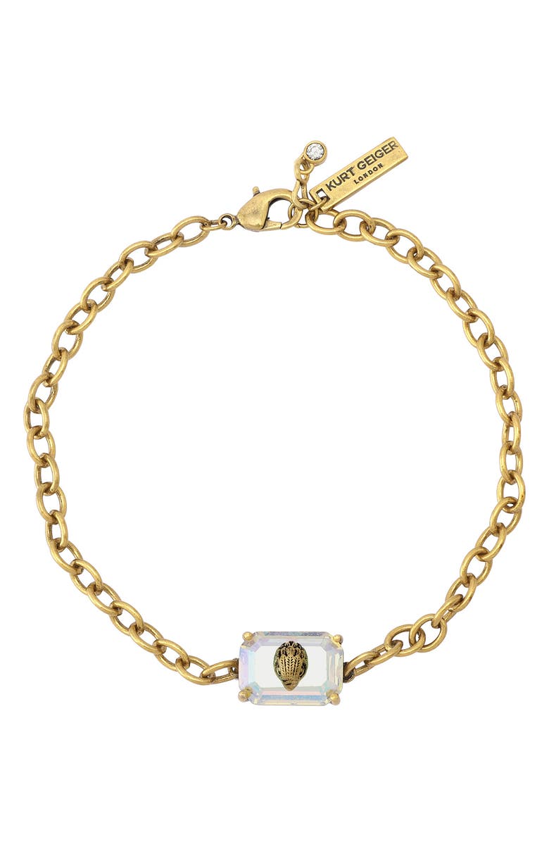 Kurt Geiger London Emerald Cut Crystal Eagle's Head Chain Bracelet, Main, color, Crystal Abalone