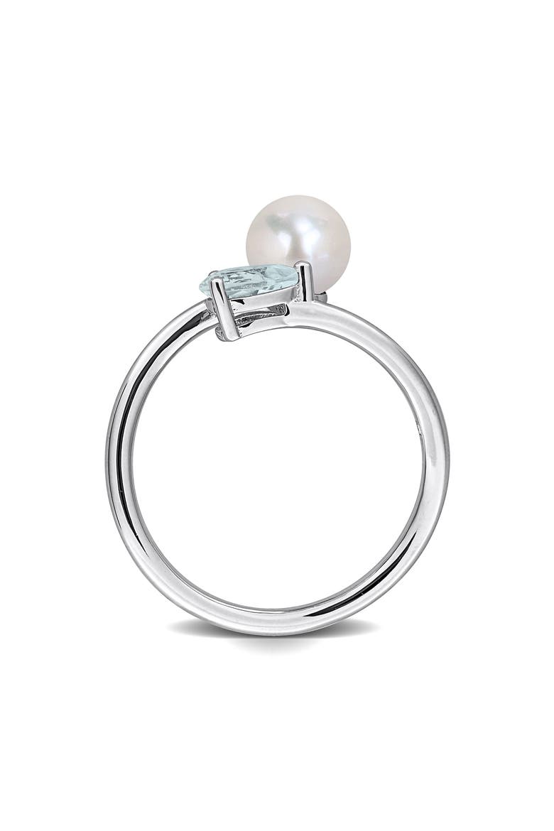 Cultured Pearl & Aquamarine Crossover Ring, Alternate, color, BLUE