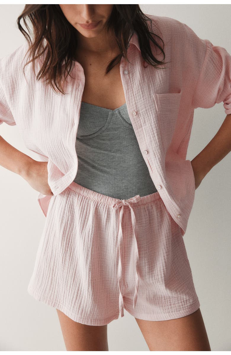 H&M Pyjama Shirt And Shorts, Alternate, color, Light Pink